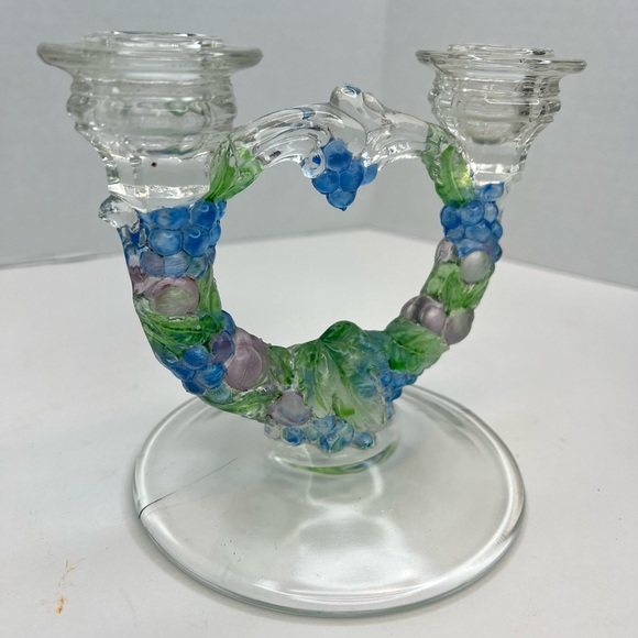 VTG MCM Indiana Glass Garland Grapevine Double Taper Candlestick Holder Superb! - Picture 3 of 11